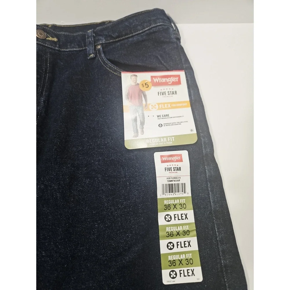 NEW Wrangler Men's Five Star Blue Jeans Size 36x30‎ Regular Fit Denim 5 Pocket